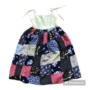 Patchwork & Lace Boho Dress Shoulder Ties Multi Size 7/8